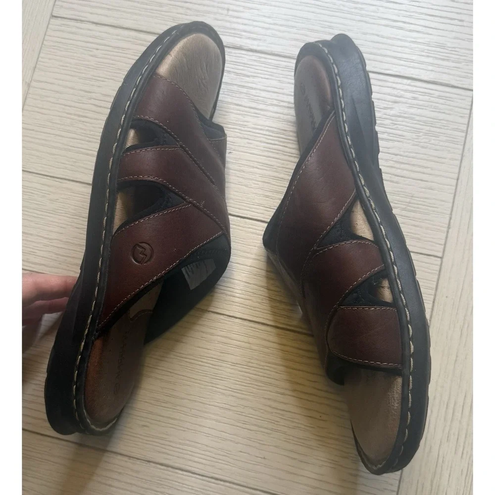 Magellan Men's Brown‎ Leather Outdoor River II Slides Sandals Sz 10. Nature
